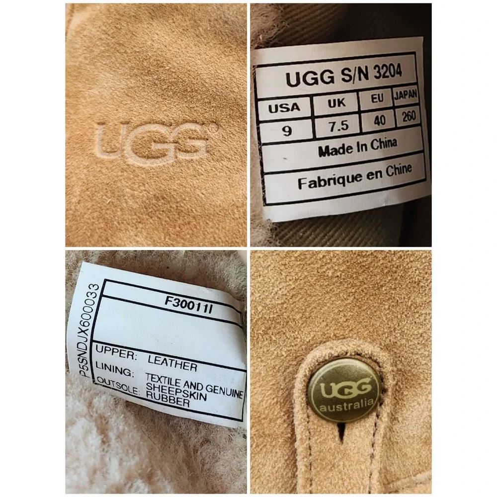 UGG Lynnea Clog Boots Chestnut Suede Shearling Studded Wood Heel Size 9‎